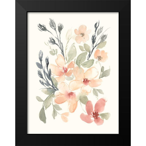 Peachy Pink Blooms I Black Modern Wood Framed Art Print by Goldberger, Jennifer