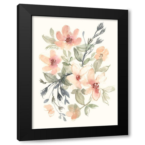 Peachy Pink Blooms II Black Modern Wood Framed Art Print with Double Matting by Goldberger, Jennifer