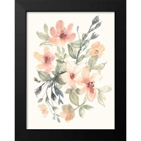 Peachy Pink Blooms II Black Modern Wood Framed Art Print by Goldberger, Jennifer