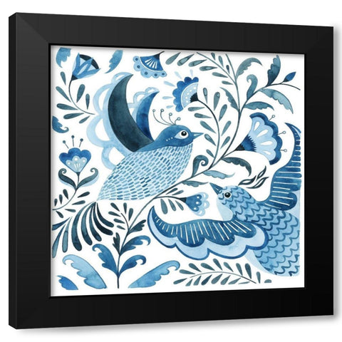 Blue Bird Folk I Black Modern Wood Framed Art Print by Popp, Grace