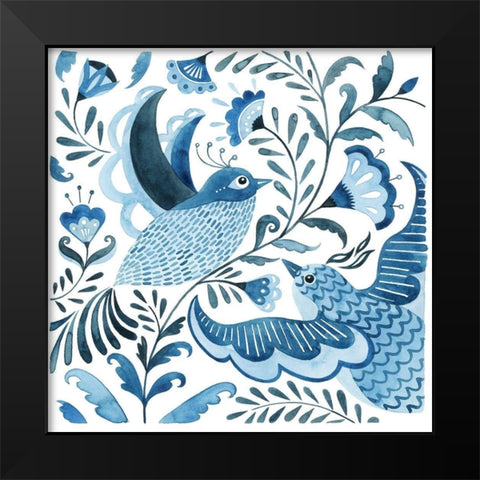 Blue Bird Folk I Black Modern Wood Framed Art Print by Popp, Grace