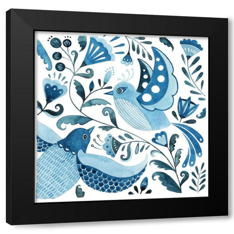Blue Bird Folk II Black Modern Wood Framed Art Print by Popp, Grace