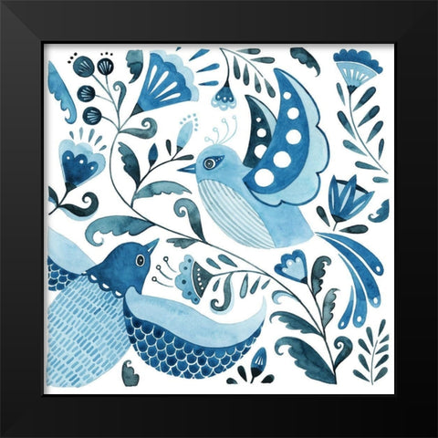 Blue Bird Folk II Black Modern Wood Framed Art Print by Popp, Grace