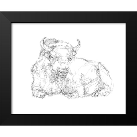 Bison Contour Sketch II Black Modern Wood Framed Art Print by Harper, Ethan