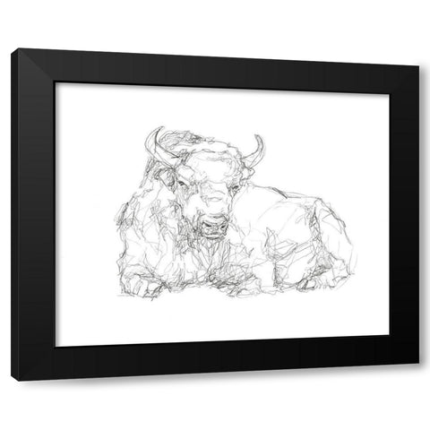 Bison Contour Sketch II Black Modern Wood Framed Art Print with Double Matting by Harper, Ethan