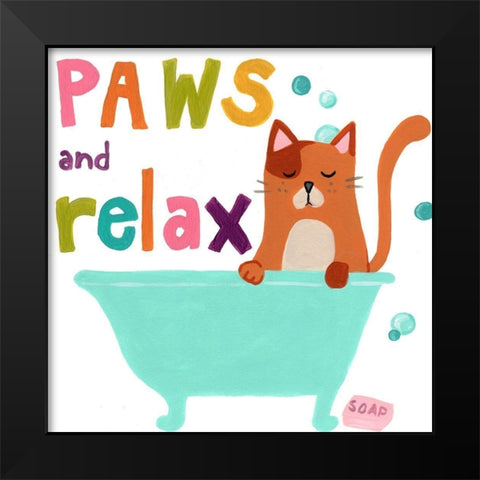 Cute Cat Bath II Black Modern Wood Framed Art Print by Vess, June Erica