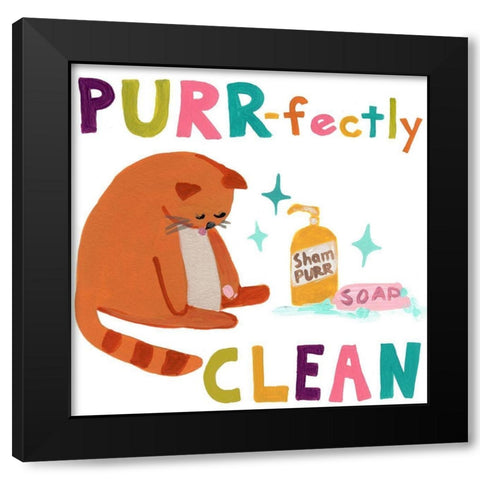 Cute Cat Bath III Black Modern Wood Framed Art Print with Double Matting by Vess, June Erica