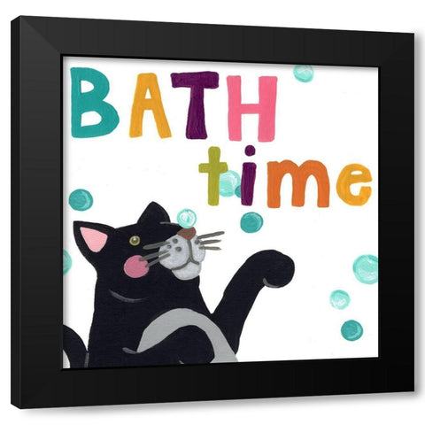 Cute Cat Bath IV Black Modern Wood Framed Art Print with Double Matting by Vess, June Erica