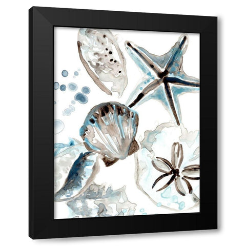 Cerulean Seashells I Black Modern Wood Framed Art Print by Vess, June Erica