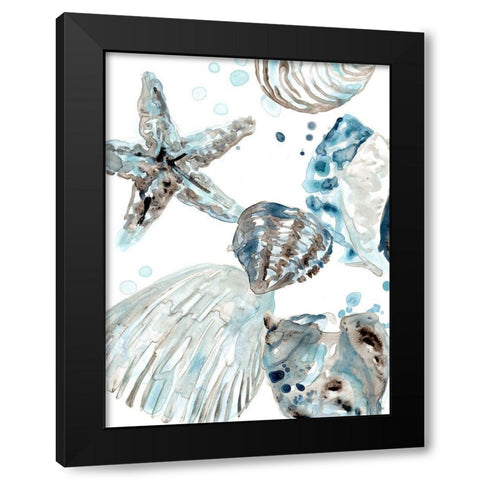 Cerulean Seashells II Black Modern Wood Framed Art Print with Double Matting by Vess, June Erica