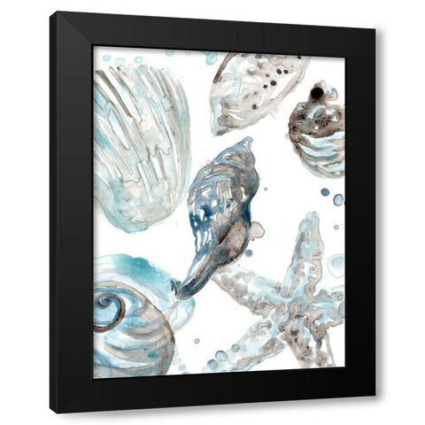 Cerulean Seashells III Black Modern Wood Framed Art Print with Double Matting by Vess, June Erica