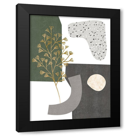 Gold Ginkgo II Black Modern Wood Framed Art Print with Double Matting by Wang, Melissa