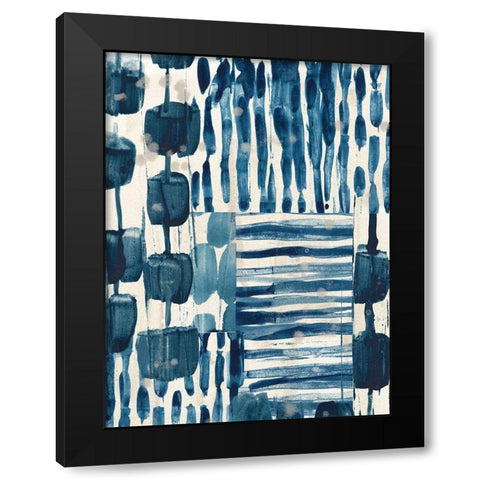 Indigo Patchwork III Black Modern Wood Framed Art Print with Double Matting by Vess, June Erica