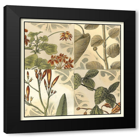 Botanical Quadrant I Black Modern Wood Framed Art Print with Double Matting by Vision Studio