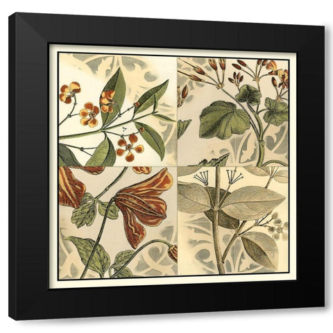 Botanical Quadrant II Black Modern Wood Framed Art Print with Double Matting by Vision Studio