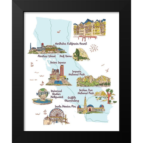 Going to California I Black Modern Wood Framed Art Print by Wang, Melissa