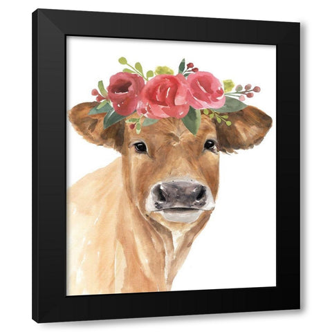 Flowered Cow I Black Modern Wood Framed Art Print with Double Matting by Warren, Annie