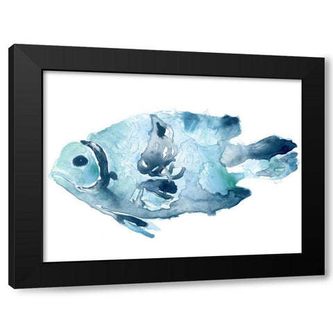 Blue Ocean Fish II Black Modern Wood Framed Art Print with Double Matting by Vess, June Erica