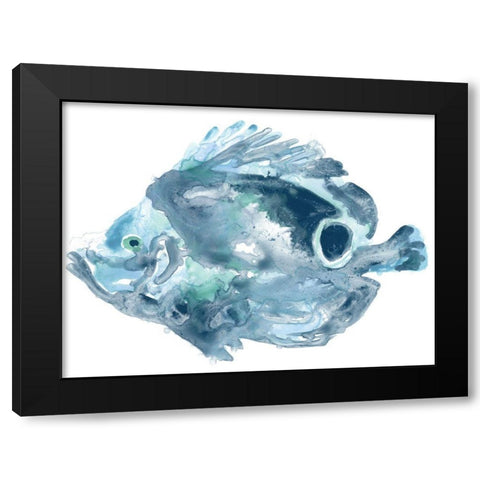 Blue Ocean Fish IV Black Modern Wood Framed Art Print with Double Matting by Vess, June Erica