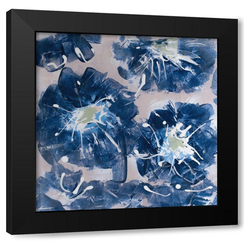 Blossom Blue II Black Modern Wood Framed Art Print with Double Matting by Aryai, Sia