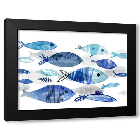 Fish Parade I Black Modern Wood Framed Art Print by Warren, Annie