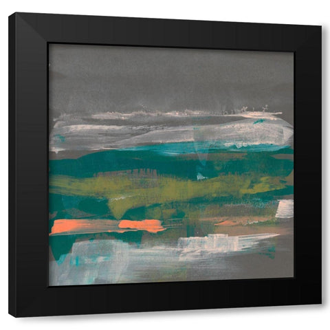 Emerald and Coral Glimpse II Black Modern Wood Framed Art Print with Double Matting by Goldberger, Jennifer