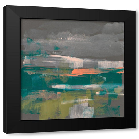 Emerald and Coral Glimpse III Black Modern Wood Framed Art Print with Double Matting by Goldberger, Jennifer