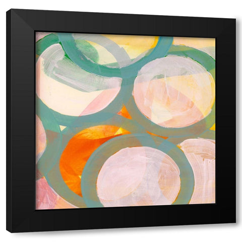 Aqua Circles II Black Modern Wood Framed Art Print with Double Matting by Cartissi