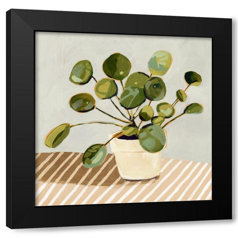 Plant on Stripes I Black Modern Wood Framed Art Print by Barnes, Victoria