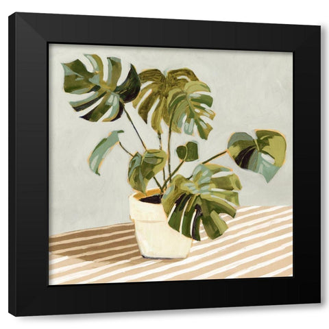 Plant on Stripes II Black Modern Wood Framed Art Print with Double Matting by Barnes, Victoria