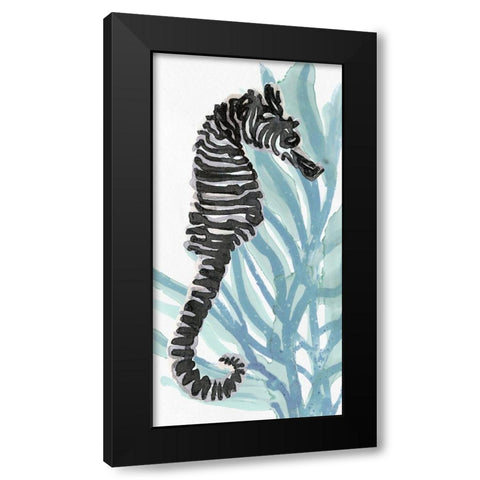 Zebra Seahorse I Black Modern Wood Framed Art Print by Stellar Design Studio