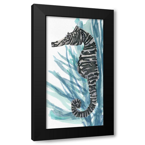 Zebra Seahorse II Black Modern Wood Framed Art Print by Stellar Design Studio