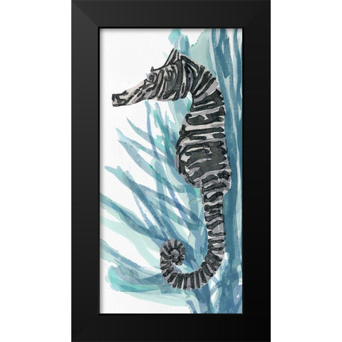 Zebra Seahorse II Black Modern Wood Framed Art Print by Stellar Design Studio