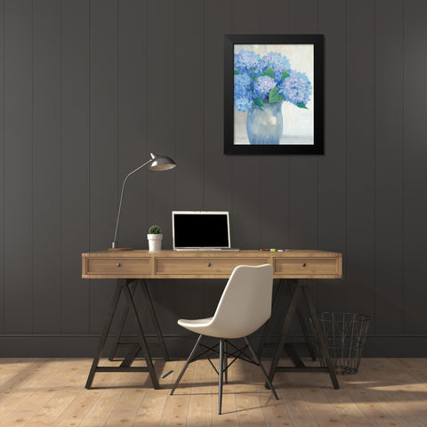 Blue Hydrangeas in Vase I Black Modern Wood Framed Art Print by OToole, Tim