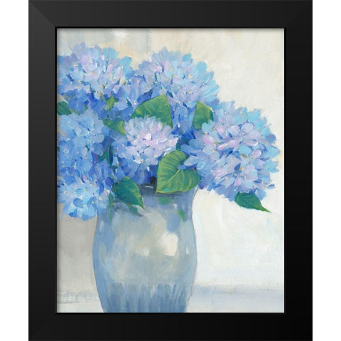Blue Hydrangeas in Vase I Black Modern Wood Framed Art Print by OToole, Tim