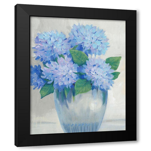 Blue Hydrangeas in Vase II Black Modern Wood Framed Art Print with Double Matting by OToole, Tim