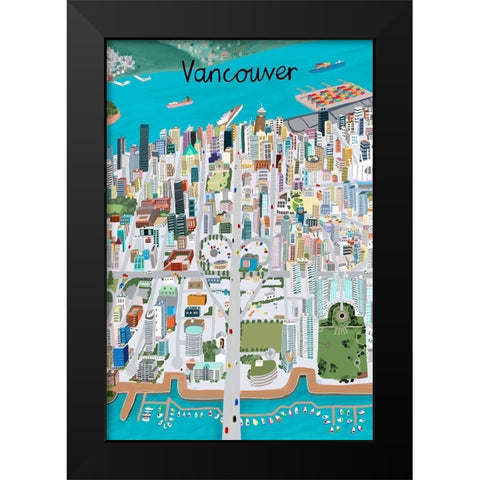 View from Above Vancouver Black Modern Wood Framed Art Print by Daly, Carla