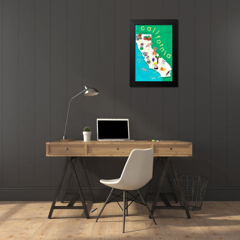 Illustrated State Maps California Black Modern Wood Framed Art Print by Daly, Carla
