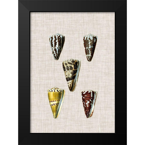 Antique Shells on Linen VIII Black Modern Wood Framed Art Print by Vision Studio