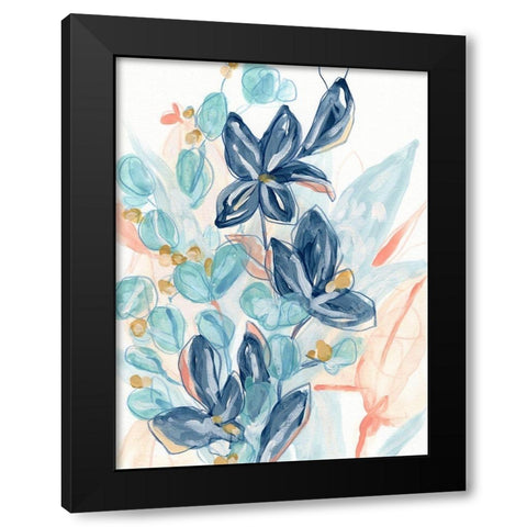 Blooming Blues I Black Modern Wood Framed Art Print by Vess, June Erica