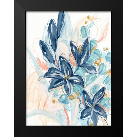 Blooming Blues II Black Modern Wood Framed Art Print by Vess, June Erica
