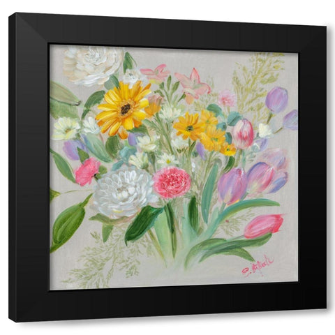 Floral Burst I Black Modern Wood Framed Art Print with Double Matting by Iafrate, Sandra