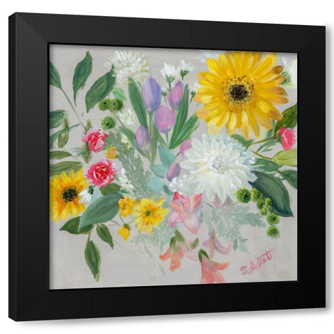 Floral Burst II Black Modern Wood Framed Art Print with Double Matting by Iafrate, Sandra