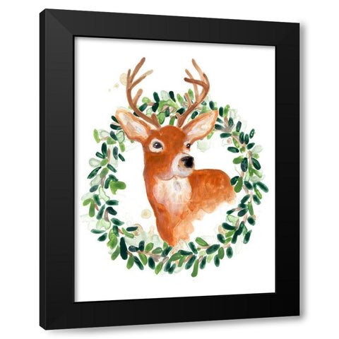 Woodland Holiday Deer Black Modern Wood Framed Art Print with Double Matting by Vess, June Erica