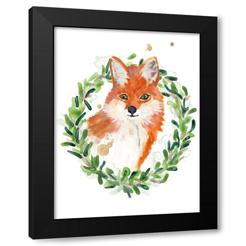 Woodland Holiday Fox Black Modern Wood Framed Art Print with Double Matting by Vess, June Erica