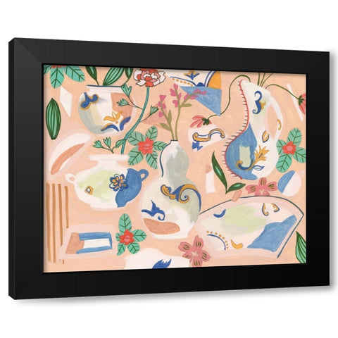 Chinoiserie Ming I Black Modern Wood Framed Art Print with Double Matting by Wang, Melissa