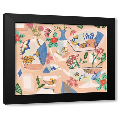 Chinoiserie Ming II Black Modern Wood Framed Art Print with Double Matting by Wang, Melissa