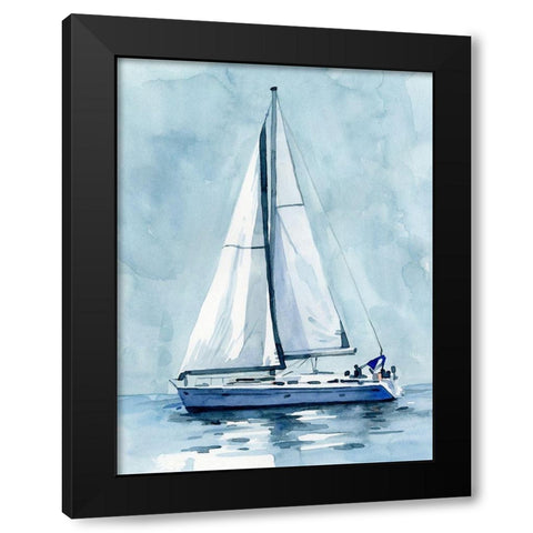 Lone Sailboat I Black Modern Wood Framed Art Print with Double Matting by Caroline, Emma