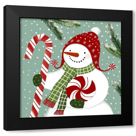 Peppermint Snowman II Black Modern Wood Framed Art Print with Double Matting by Barnes, Victoria