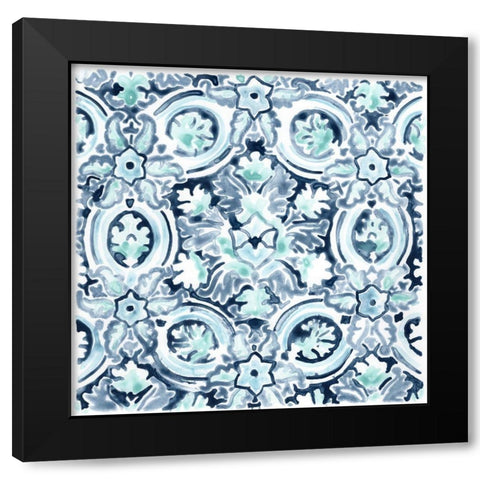 Azure Mosaic Tile I Black Modern Wood Framed Art Print by Vess, June Erica